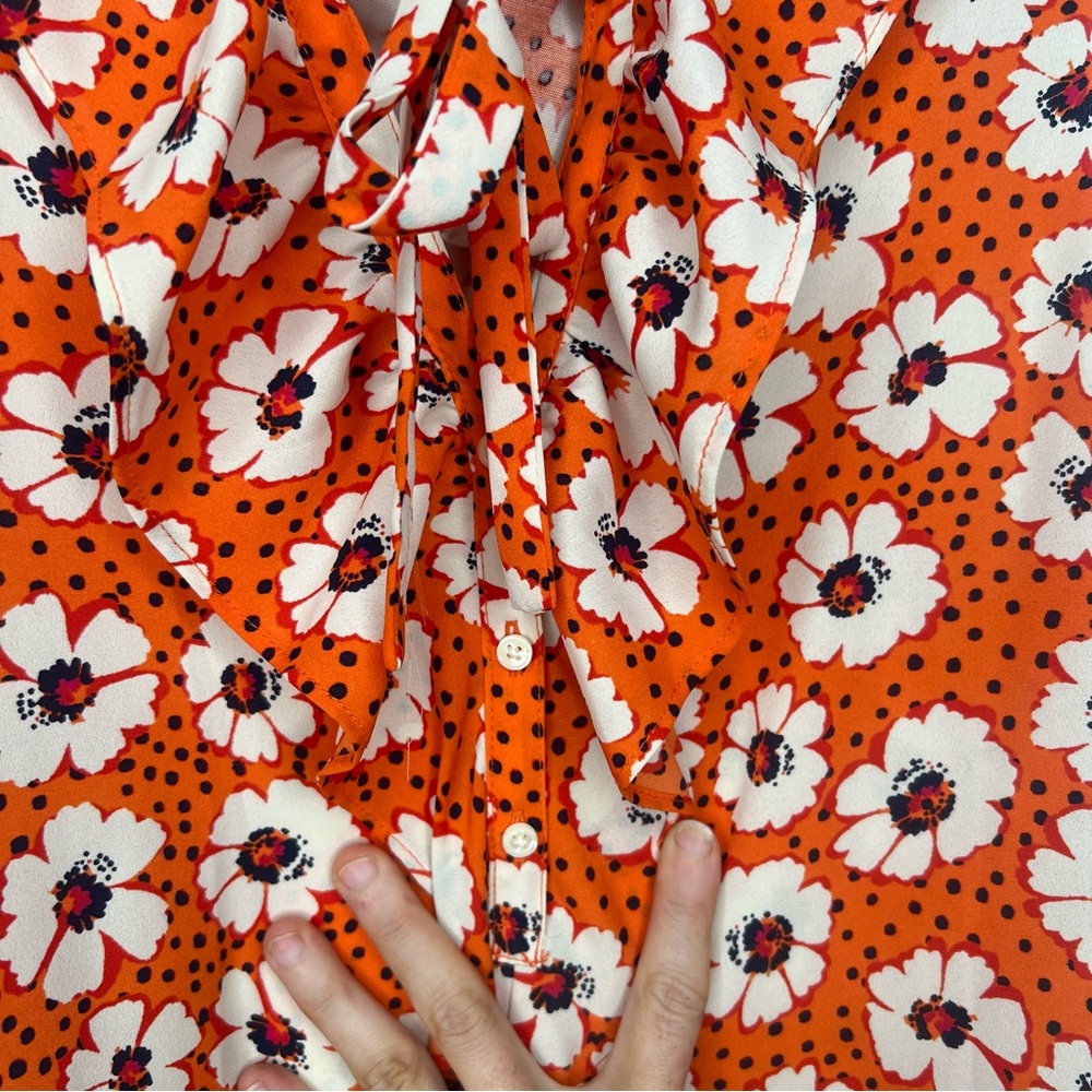 LOFT Floral Ruffle Blouse - Orange and White / Size Medium Petite - Picture 4 of 12